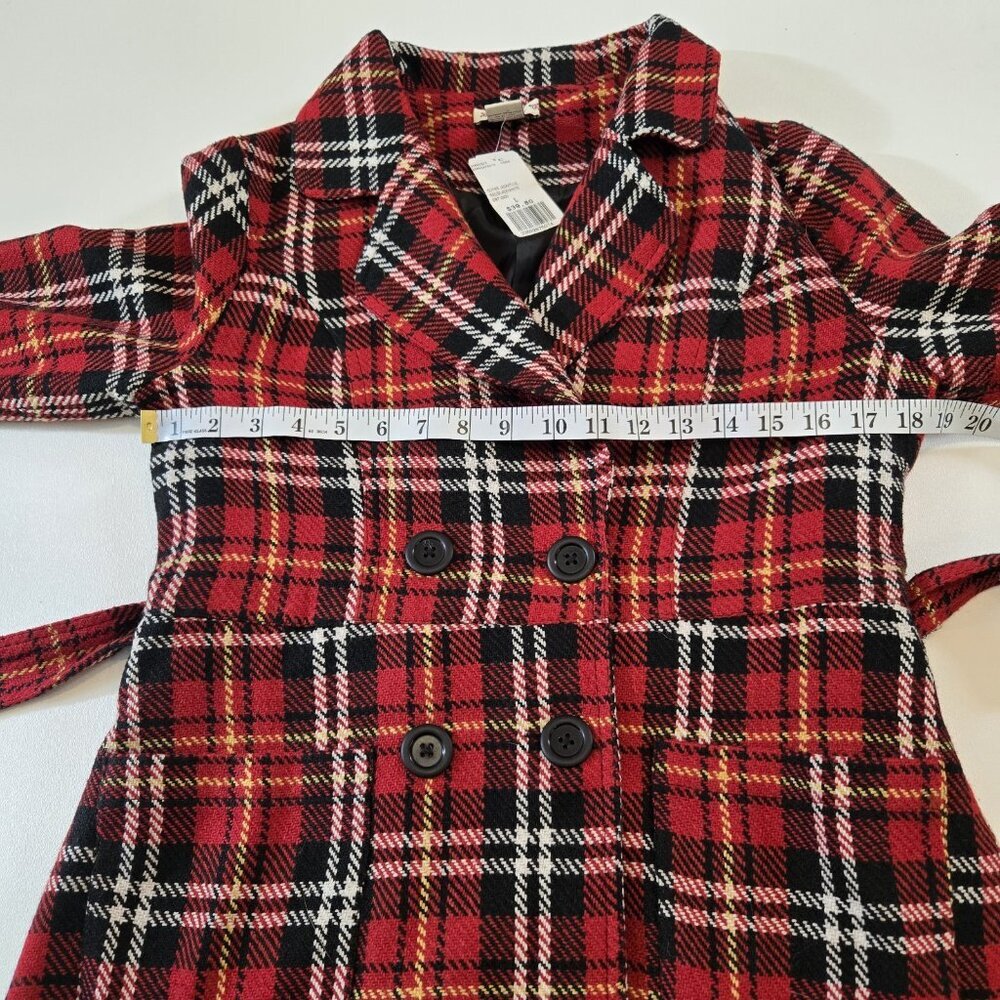 Forever 21 Wool Blend Plaid Button Up Pea Coat Large‎ Red Black White Gold NWT - Picture 7 of 8